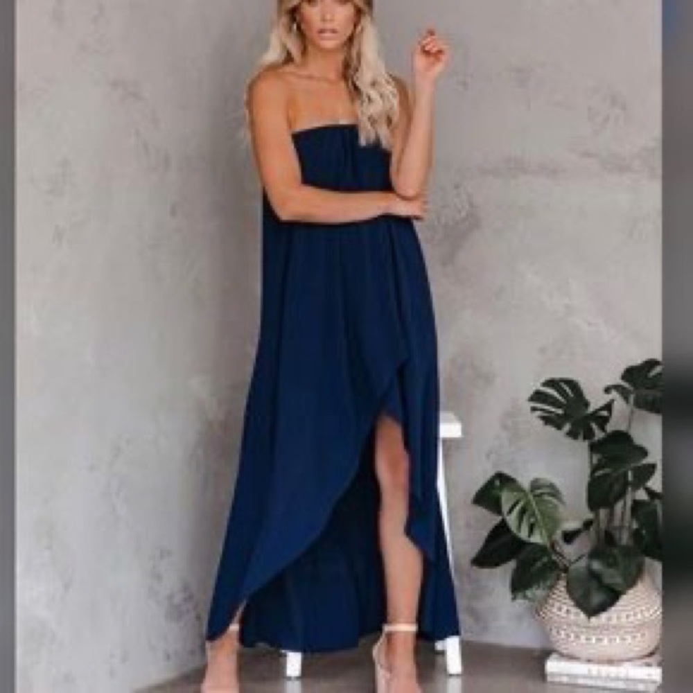 VICI high low navy strapless dress S